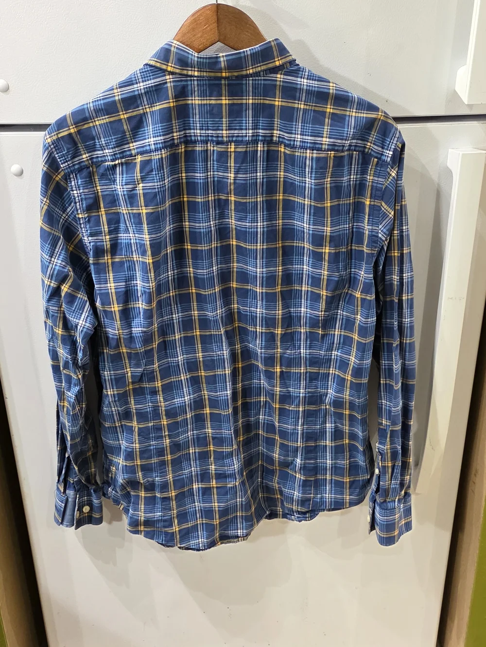 Banana Republic Blue Plaid Button-Down Shirt with Yellow Accents